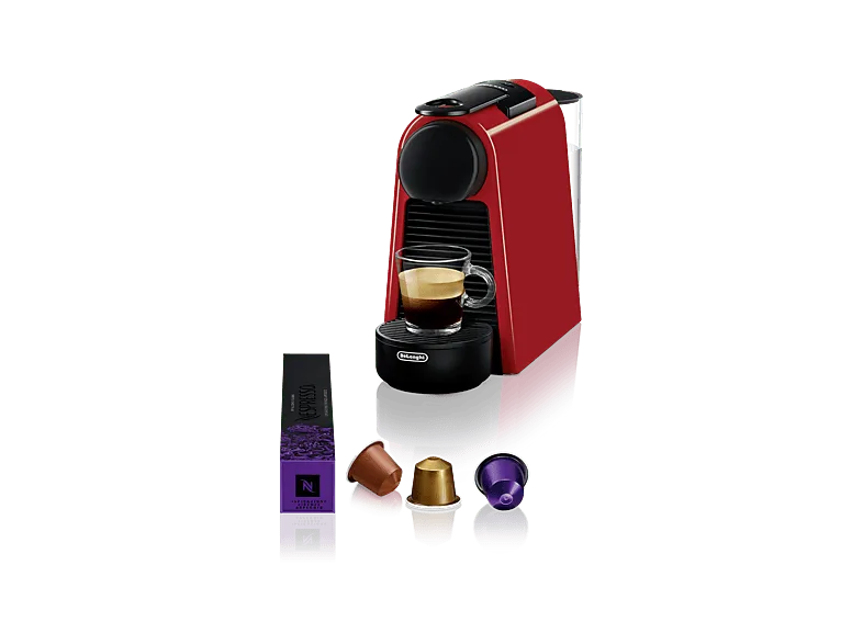 Cafetera de cápsulas - De'Longhi Nespresso® Essenza Mini EN85.R, 1150 W, 19 bar, 0.6 l, Calentamiento 26 s, Apagado automático, Rojo (imagen 1 de 3)