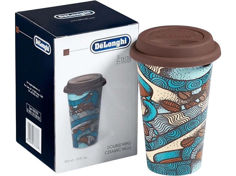 Taza - De'Longhi DLSC055, 0.35 l, Cerámica, Con tapa de silicona, Multicolor