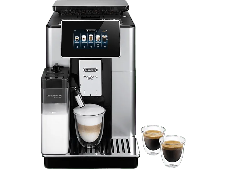 Cafetera superautomática - De'Longhi PrimaDonna Soul ECAM610.55.SB, 1450W, 19 bar, Molinillo integrado, Sistema Thermoblock, Táctil, Inox