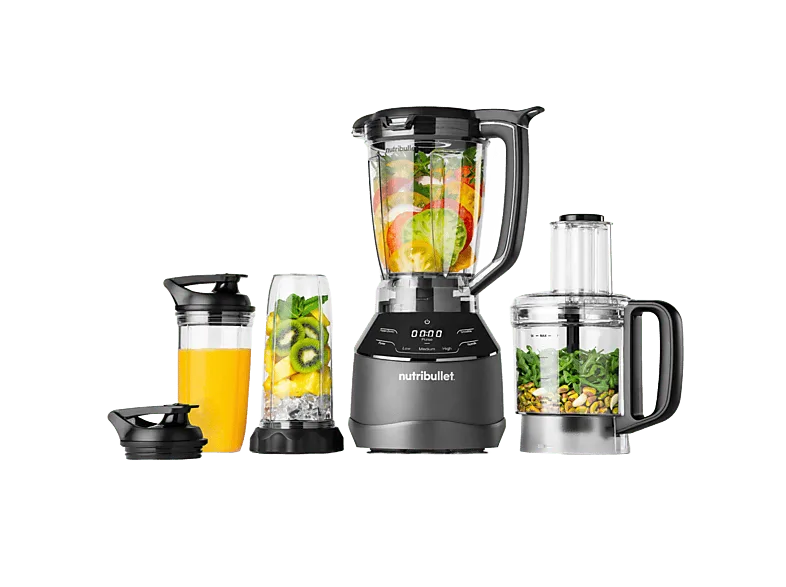 Batidora de vaso - nutribullet Triple Prep System, 1.500 W, Jarra 1.8 l, Procesador 1.65 Vasos portátiles 0.9 l y 0.7 Táctil, Negro