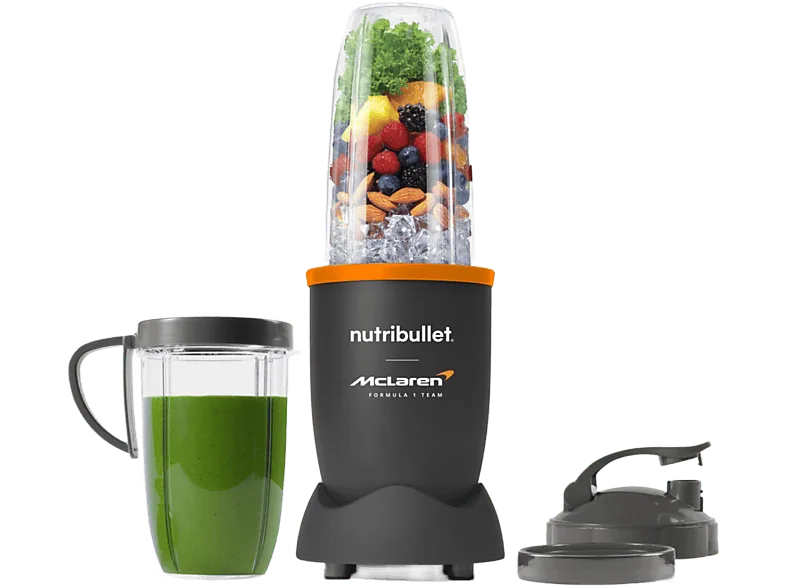 Batidora de vaso - nutribullet McLaren F1 Team Pro 900W, Vaso personal portátil, 0.9 l/ 0.7 l, Cuchilla acero inoxidable, Sin BPA, Gris mate