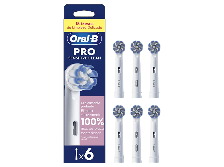 Recambio para cepillo dental - Oral-B Pro Sensitive Clean, Cabezales de recambio, Dientes y encías sensibles, Pack 6 unidades, Blanco