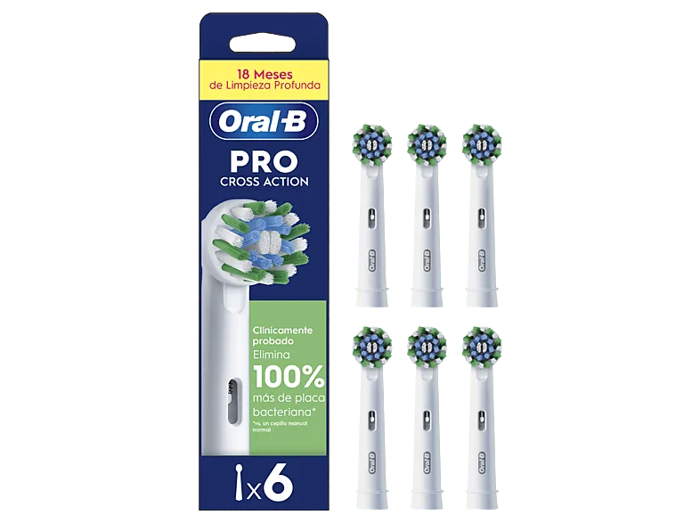 Recambio para cepillo dental - Oral-B Pro CrossAction, Cabezales De Recambio, Pack de 6 unidades, Blanco