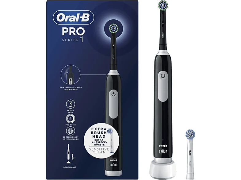 Cepillo eléctrico - Oral-B Pro Series 1, 2 Cabezales, Temporizador, 3 Modos, Tecnología 3D, Negro