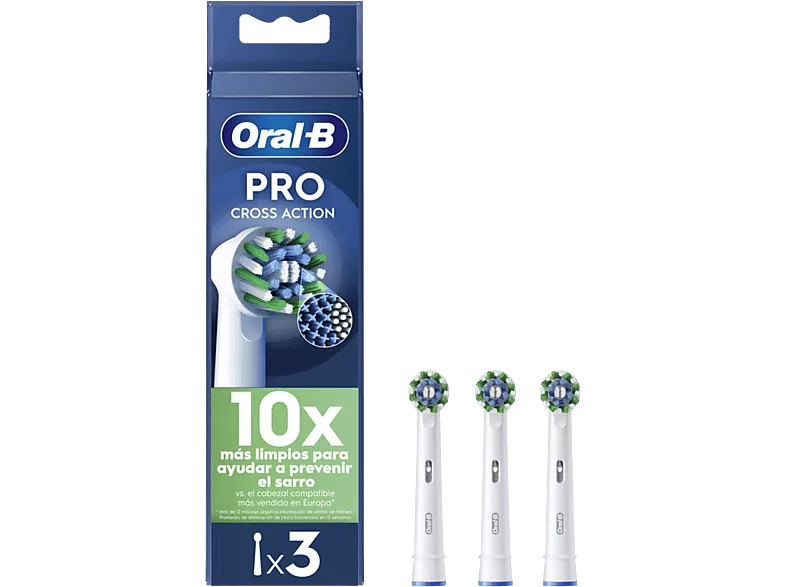 Recambio para cepillo dental - Oral-B Pro CrossAction, Cabezales De Recambio, Pack 3 Unidades