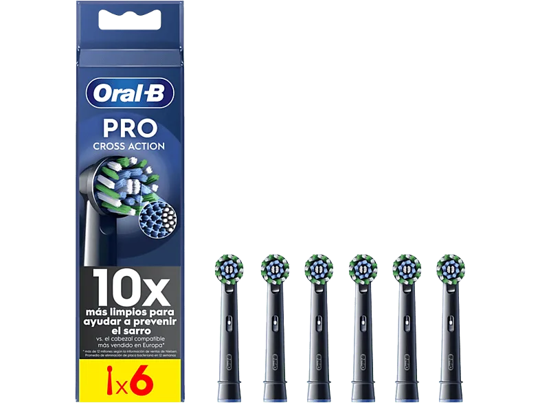 Recambio para cepillo dental - Oral-B Pro CrossAction, Cabezales De Recambio, 6 Unidades, Negro