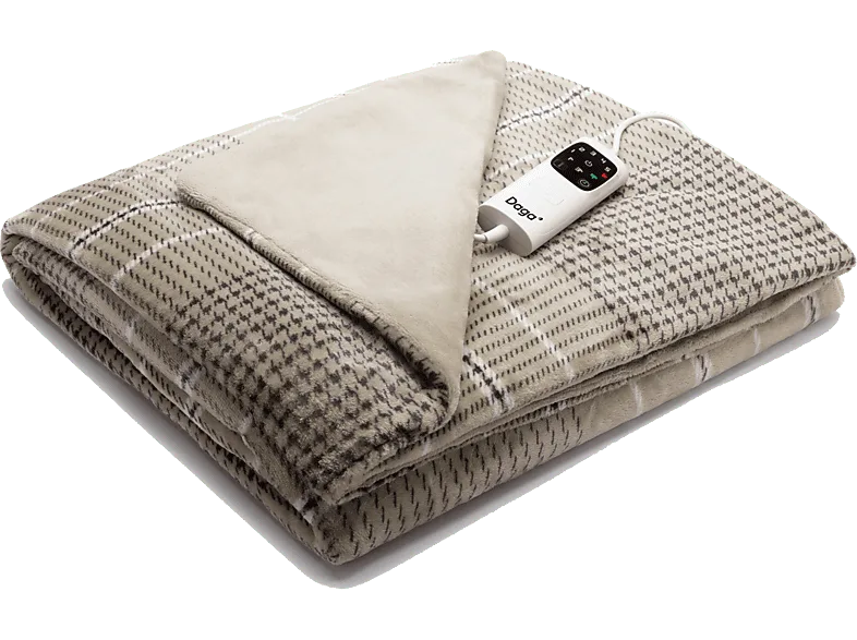 Manta eléctrica - Daga Relax Suave XL, 150 W, 6 Niveles temperatura, Tartan beige