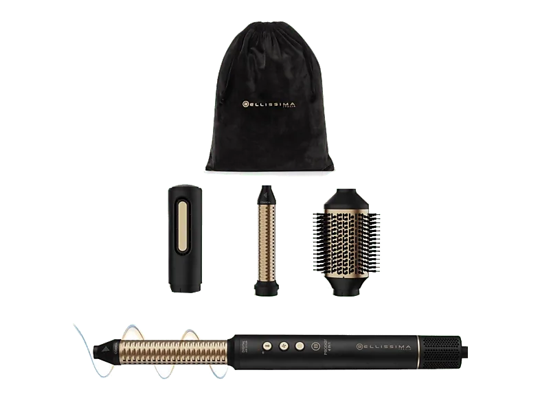 Moldeador - Bellissima Prodigy 4 en 1, Tecnología Ion Ceramic Hi-Pro, 3 Temperaturas, Aire Frío, Coanda, Negro/Mate Dorado