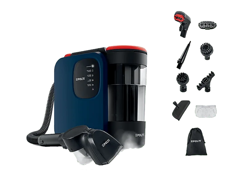 Aspirador de tapicerías - Polti StainOver Pet SC40, 2000 W, Vapor, 4 funciones en 1, Doble depósito, Ruedas giratorias, Azul