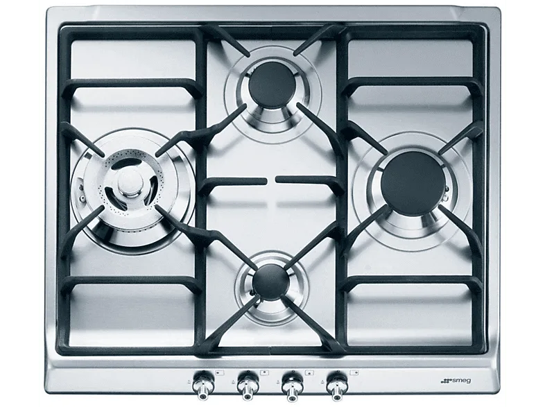 Placa de gas - Smeg Ser60Sgh3, 4 zonas, Gas Natural, 60 cm, Inox