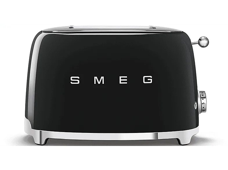 Tostadora - Smeg TSF01BLEU, 950 W, 2 rebanadas cortas, ranuras, 50's Style, Acabado brillante, Negro