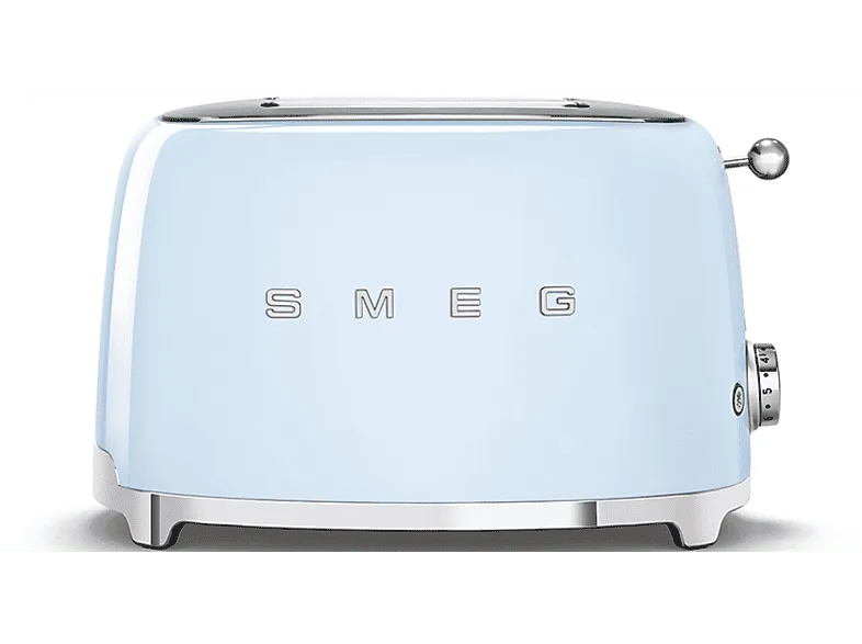 Tostadora - Smeg TSF01PBEU, 950 W, 2 rebanadas, ranuras, 50's Style, Acabado brillante, Azul