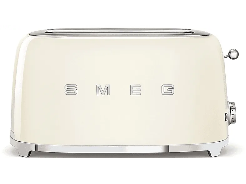 Tostadora - Smeg TSF02CREU, 1500W, 4 rebanadas, 6 niveles, Función descongelar y bagel, Vintage, Crema