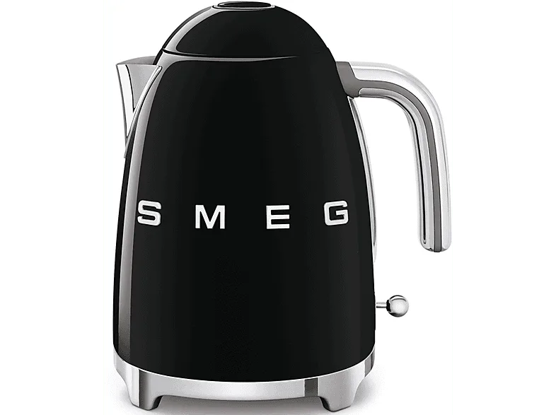 Hervidor de agua - Smeg KLF03BLEU, 1.7 l, Retro, 2400 W, Con cable, Acero inoxidable, Rotación 360º, Negro