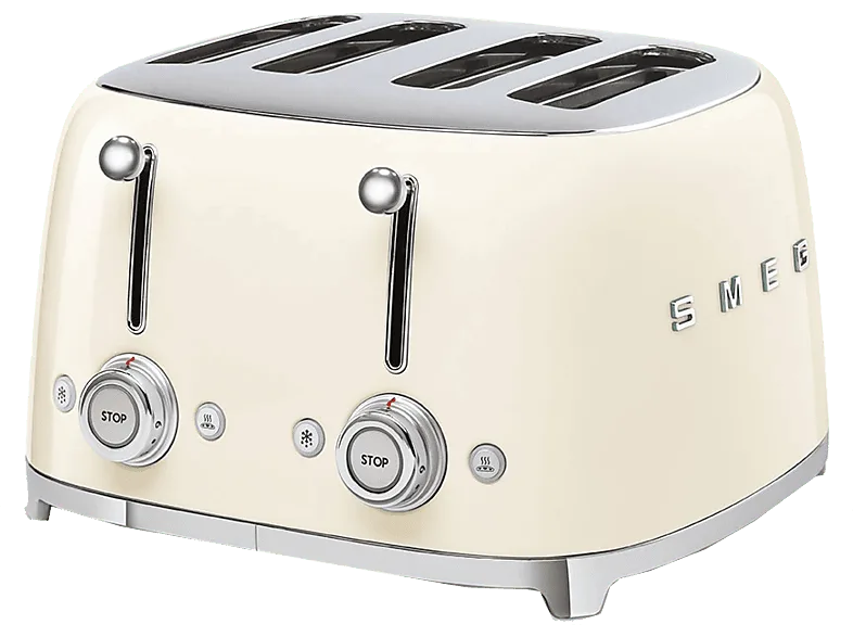 Tostadora - Smeg TSF03CREU, 2000 W, 6 Niveles, Rebanadas cortas, Crema