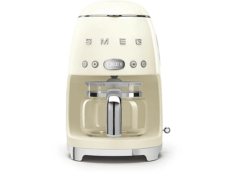Cafetera de goteo - Smeg DCF02CREU, 50's Style, 1050 W, 10 tazas, 1.4 l, 8 funciones, Filtro permanente, Crema