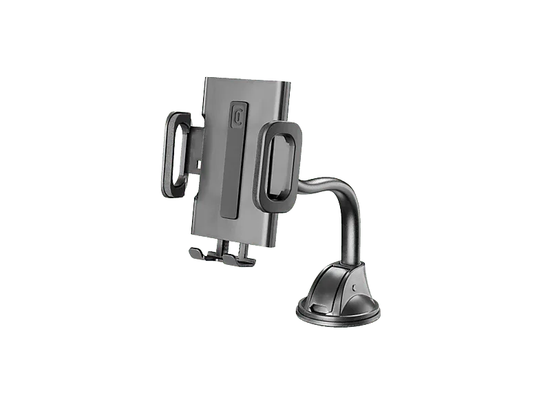 Soporte de movil universal para coche - CellularLine HUG FLEXI, Fijación ventosa, Con goma antiarañazos, Máxima sujeción, Rotación 360º, Negro