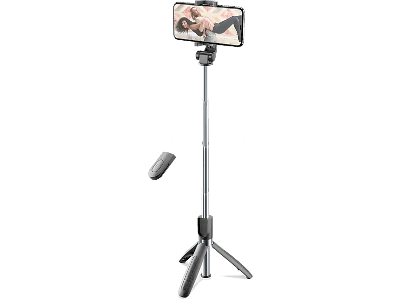 Mini trípode - CellularLine FREEDOM, Unievrsal, Palo de selfie trípode, Bluetooth, Control remoto, 360º, Negro