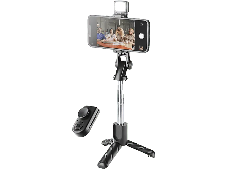 Palo Selfie - CellularLine Sparkle, Universal, selfie trípode, Con luz LED incorporada y mando a distancia, Negro