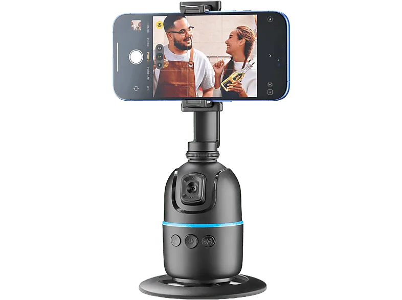 Soporte móvil - CellularLine FACECAM, Con reconocimiento facial, Rotación completa, Tecnología de funcionamiento con gestos, Universal, Negro