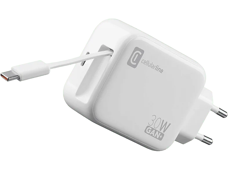 Cargador móvil - CellularLine ROLL, Retráctil, 30 W, Tipo C, Universal, Blanco – Blanco