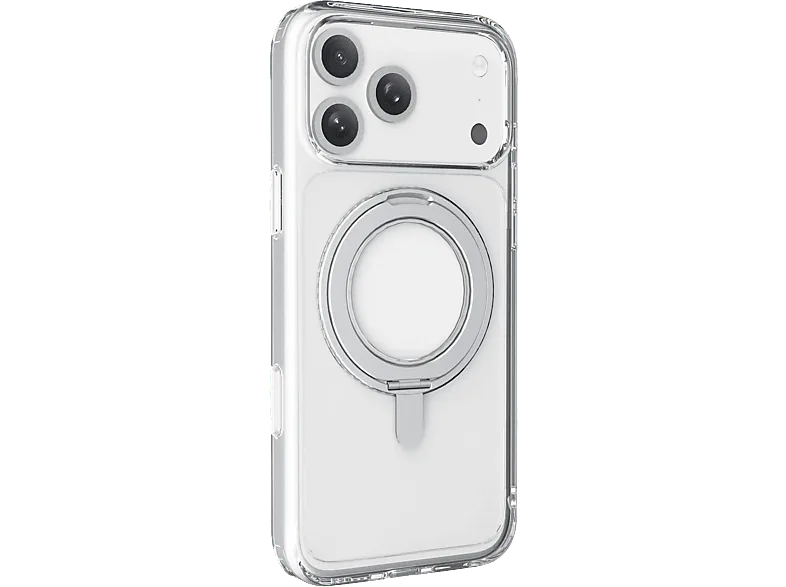 Funda móvil - CellularLine SPIN MAG, Para iPhone 17 Pro, Con soporte de anillo giratorio, Compatible con el ecosistema Magsafe, Transparente