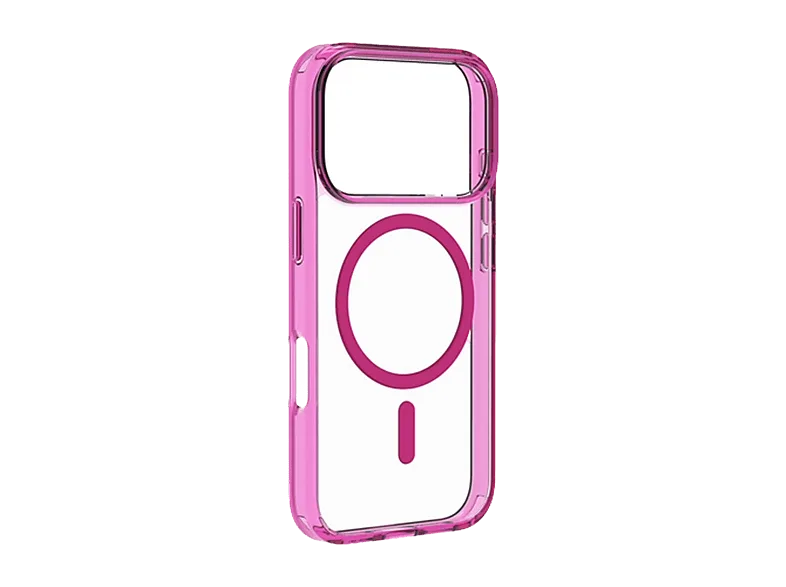 Funda móvil - CellularLine ICONIC MAG, Para iPhone 17 Pro, Ultrarresistente, MagSafe, Rosa y Transparente