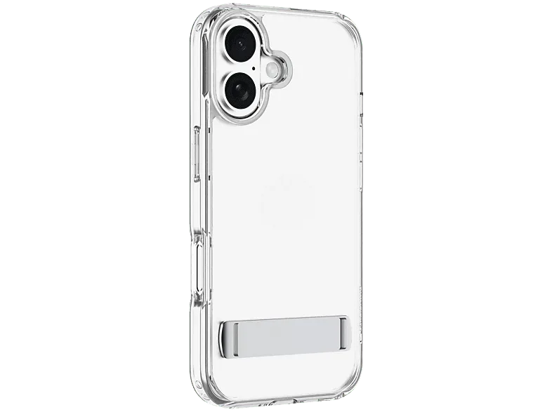 Funda móvil - CellularLine CLEAR STAND, Para iPhone 17, Esquinas reforzadas, Anti-amarilleo, Con soporte integrado, Antibacteriana, Transparente