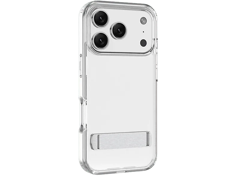 Funda móvil - CellularLine CLEAR STAND, Para iPhone 17 Pro, Esquinas reforzadas, Anti-amarilleo, Con soporte integrado, Antibacteriana, Transparente