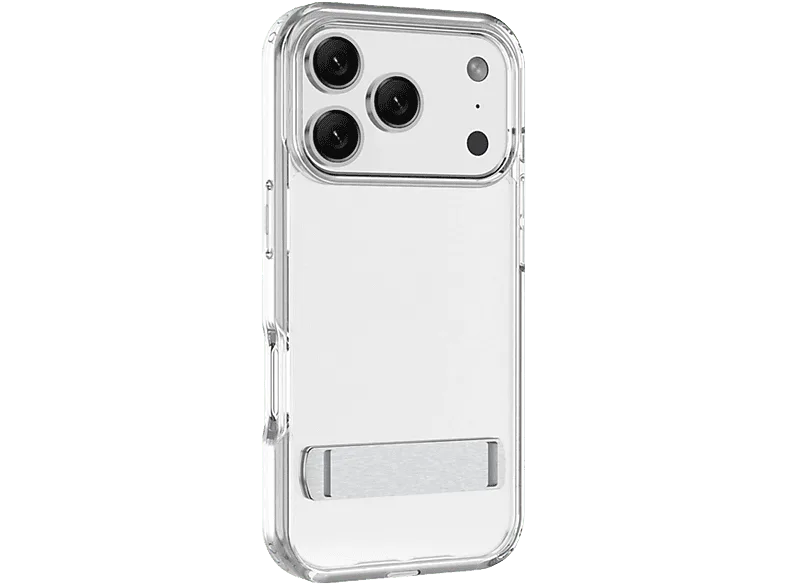 Funda móvil - CellularLine CLEAR STAND, Para iPhone 17 Pro Max, Esquinas reforzadas, Con soporte integrado, Antibacteriana, Transparente