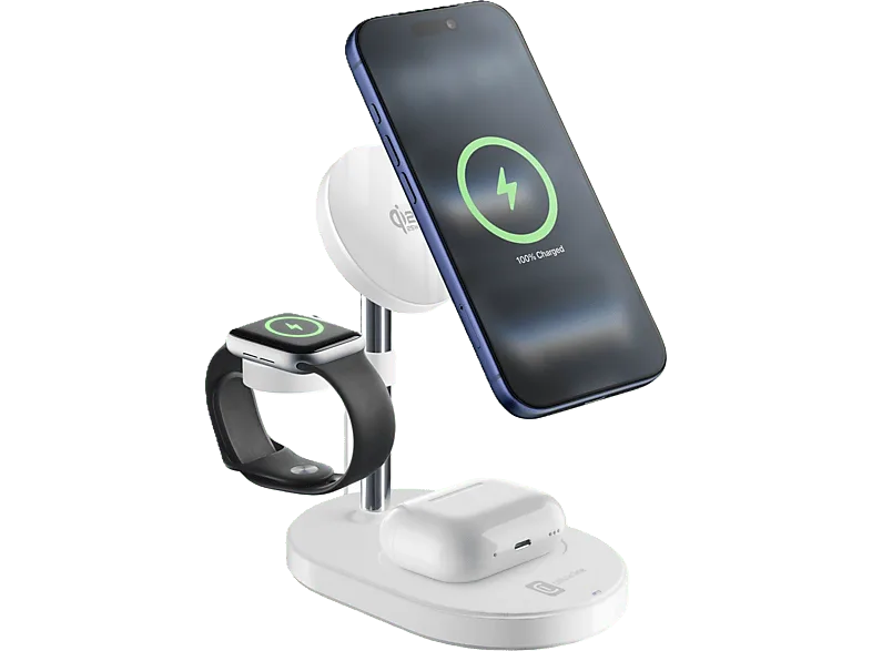 Adaptador - CellularLine, Mag Trio 3in1 Wireless Qi2.2, Estación de carga 25 W, Universal, Blanco
