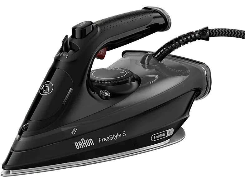 Plancha de vapor - Braun FreeStyle 5 SI5088BK, 2800W, 0.3 l, Golpe 220 g/min, Suela FreeGlide 3D EloxalPlus, Asa ergonómica, Negro