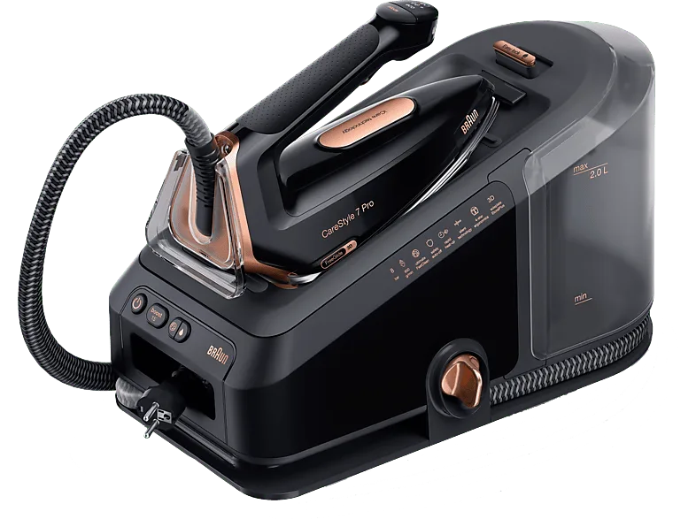 Centro de planchado - Braun CareStyle 7 Pro IS7286BK, 2.700 W, 8 bar, 650 g/min, Suela eloxal plus, Antical, Negro