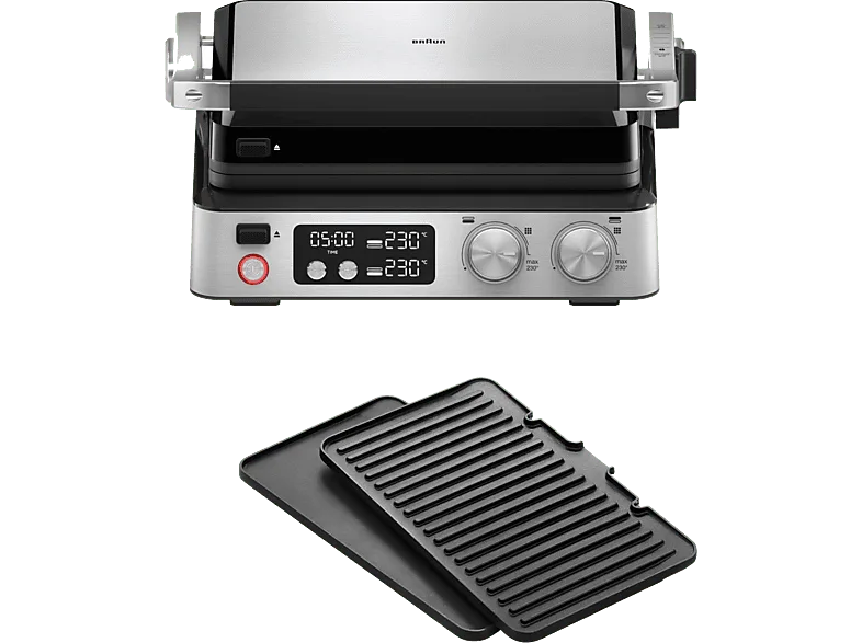 Grill - Braun CG7040, 2000 W, Temperatura ajustable, Placas de 29x23 cm, Posiciones 3 en 1, Plata