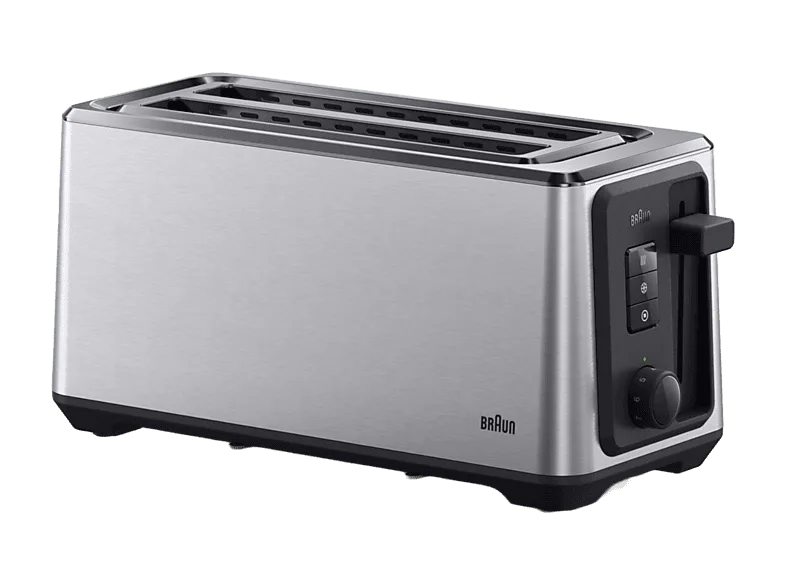 Tostadora - Braun HT5220, 1470 W, 2 ranuras, 4 rebanadas, 8 niveles de tostado, Acero inoxidable / Negro