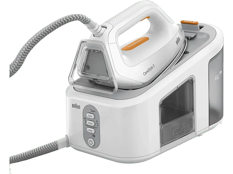 Centro de planchado - Braun CareStyle 3 IS3132WH, 2400 W, 2 l, 6 bar, 400 g/min potencia vapor, Suela FreeGlide 3D, Blanco/Gris