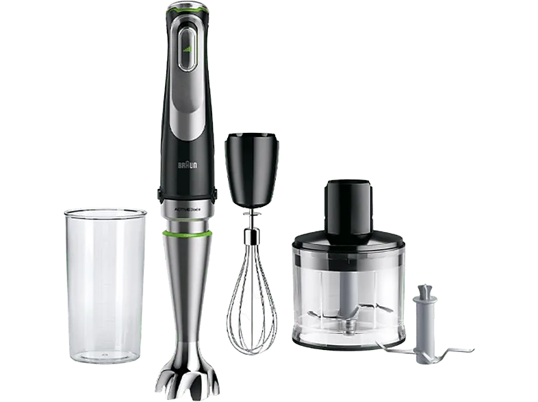 Batidora de mano - Braun Minipimer 9 MultiQuick MQ9135XI, 1200W, Vaso 0.6 l, Active PowerDrive, EasyClick Plus, 3 Accesorios + Picadora, Inox