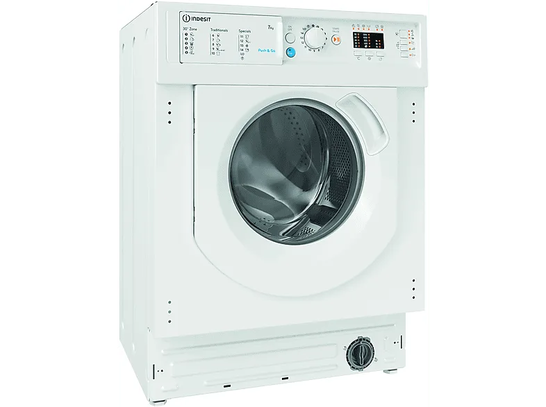 Lavadora integrable - Indesit BI WMIL 71252 EU N, 7 kg, 1200 rpm, Push&Wash, 14 programas, Sin panelar