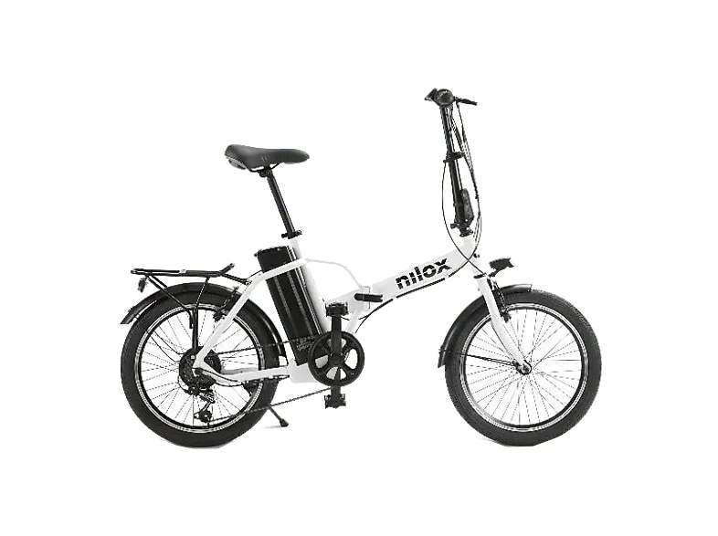 Bicicleta plegable - Nilox eBike J1 PRO, Motor 250 W, 25 km/h, Auotonomía 40 km, Ruedas 20", Peso máx 100 kg, Blanco