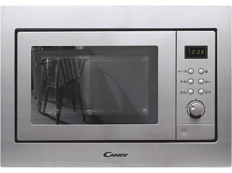 Microondas con grill integrable - Candy CMGI201EX, Potencia max. 800 W, Grill 1000W, 8 Niveles, Plato giratorio 24.5 cm, 20 l, Inox