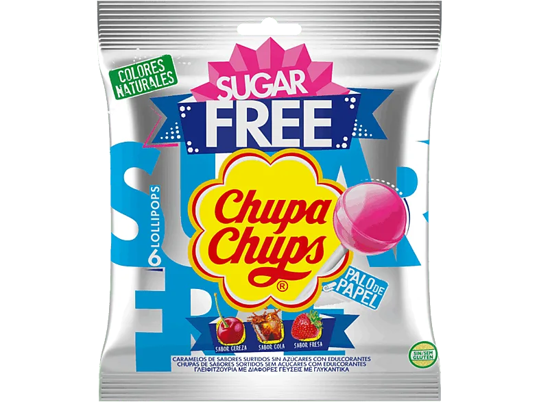 Caramelos - Chupa Chups, Con Palo, Sin Gluten, azúcar, Sabor Cola, Cereza y Fresa, 6 unidades, 66g