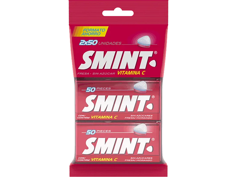 Caramelos - Smint Twinpack (by Chupa Chups), Sabor Fresa, Sin gluten, Azúcar, 2x50 unidades, 70g