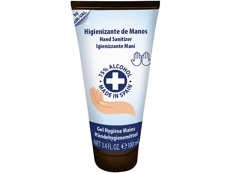 Gel higienizante manos - Air-Val 8792, 100 ml, Tubo, Previene la sequedad en las manos, Blanco