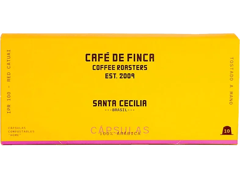 Cápsulas monodosis - Café de Finca Brasil Santa Cecilia, IPR 100 – Red Catuai, Crema avellana, Intensidad alta, Compatibles con Nespresso, 10 cápsulas