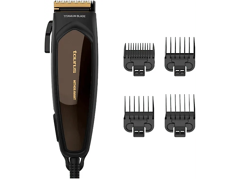 Cortapelos - Taurus Mithos Avant Premium, Cuchillas de titanio ultra afiladas, 4 peines, cepillo y lubricante, 3000 rpm, 6W, negro