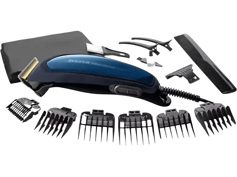 Cortapelos - Taurus Horus Avant Plus, Set completo, 10 accesorios, 14 alturas, 9W, 3000 RPM, Titanio, Azul