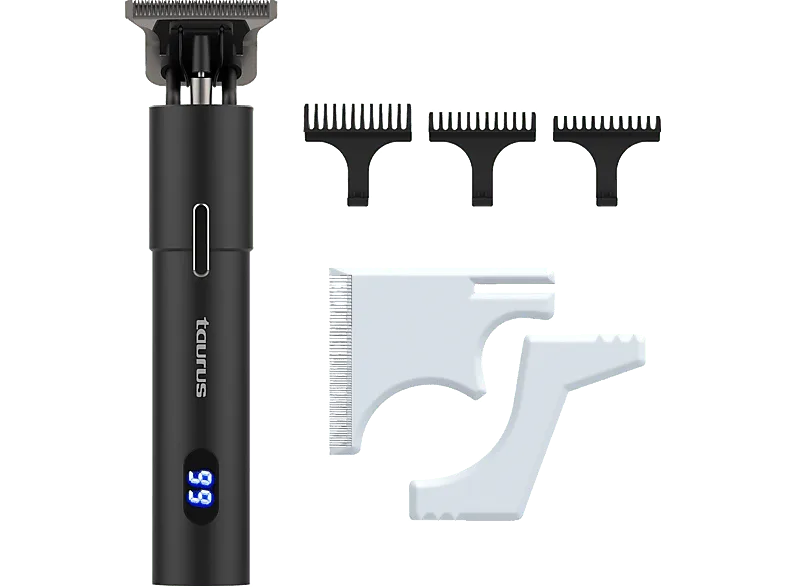 Afeitadora corporal - Taurus Precission, 2000 mAh, 4h autonomía, cuchillas de acero inoxidable, 3 peines guía, 2 plantillas corte, negro