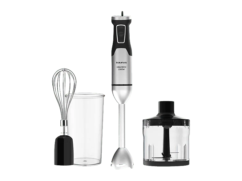 Batidora de mano - Taurus HBA2300X, 2300W, Función TURBO, Incluye vaso medidor 1 L, picador y emulsionador, Acero Inoxidable, Plateado