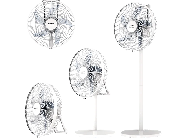 Ventilador de pie - Taurus Boreal 16CR GO, 35W, 4 en 1 pie, Escritorio, Suelo y pared, Batería, Autonomía 8 hrs, 5 velocidades, Blanco