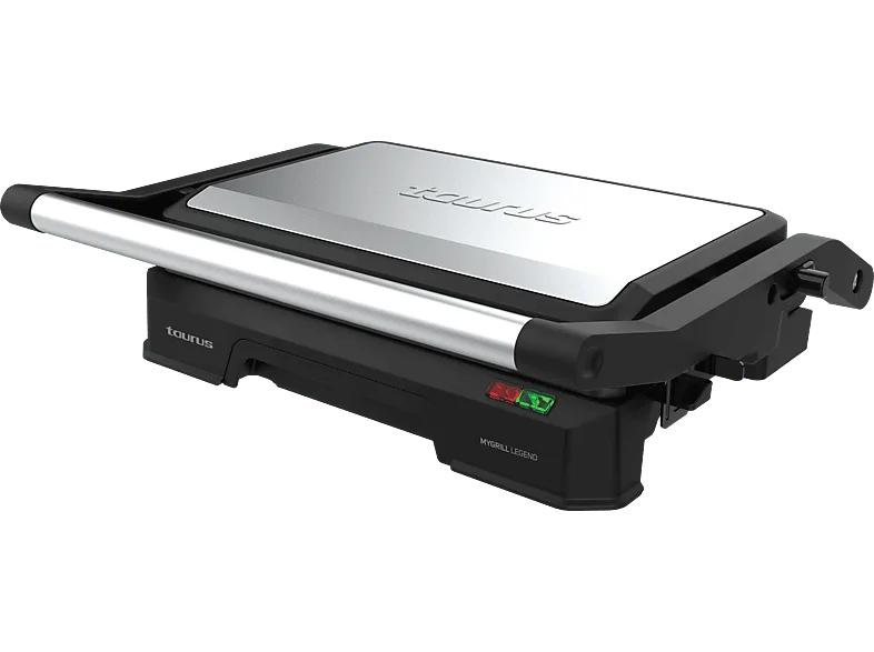 Grill - Taurus Mygrill Legend, Parrilla eléctrica,1000 W, Apertura 180º, Antiadherente libre PFOA, Placas adaptables, Gris